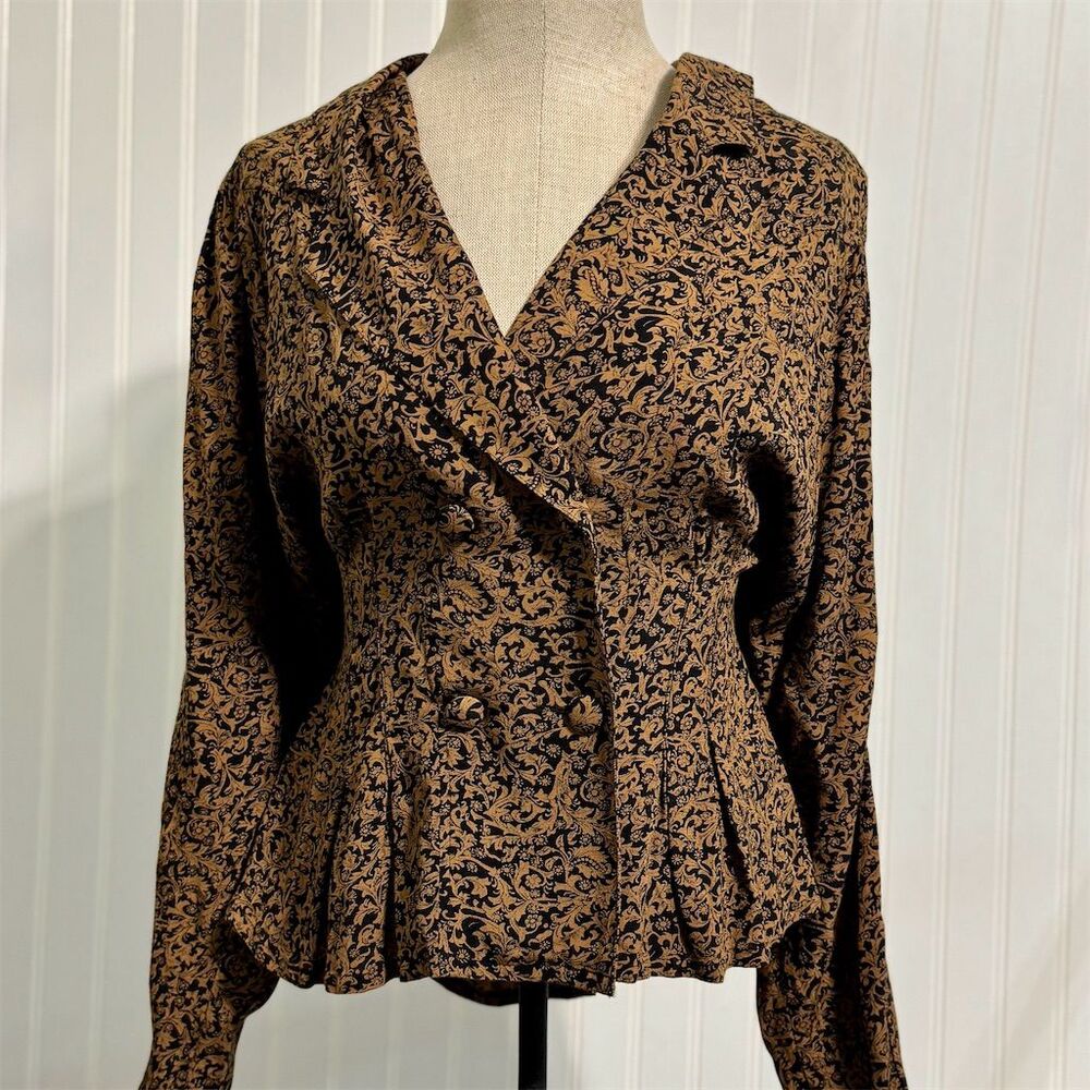 VTG 90s Rayon Blazer Jacket M Baroque Floral Peplum Double Breasted Whimsigoth